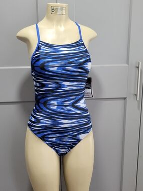 Speedo Blue Wave Pattern One-Piece Swimsuit - Women Swim